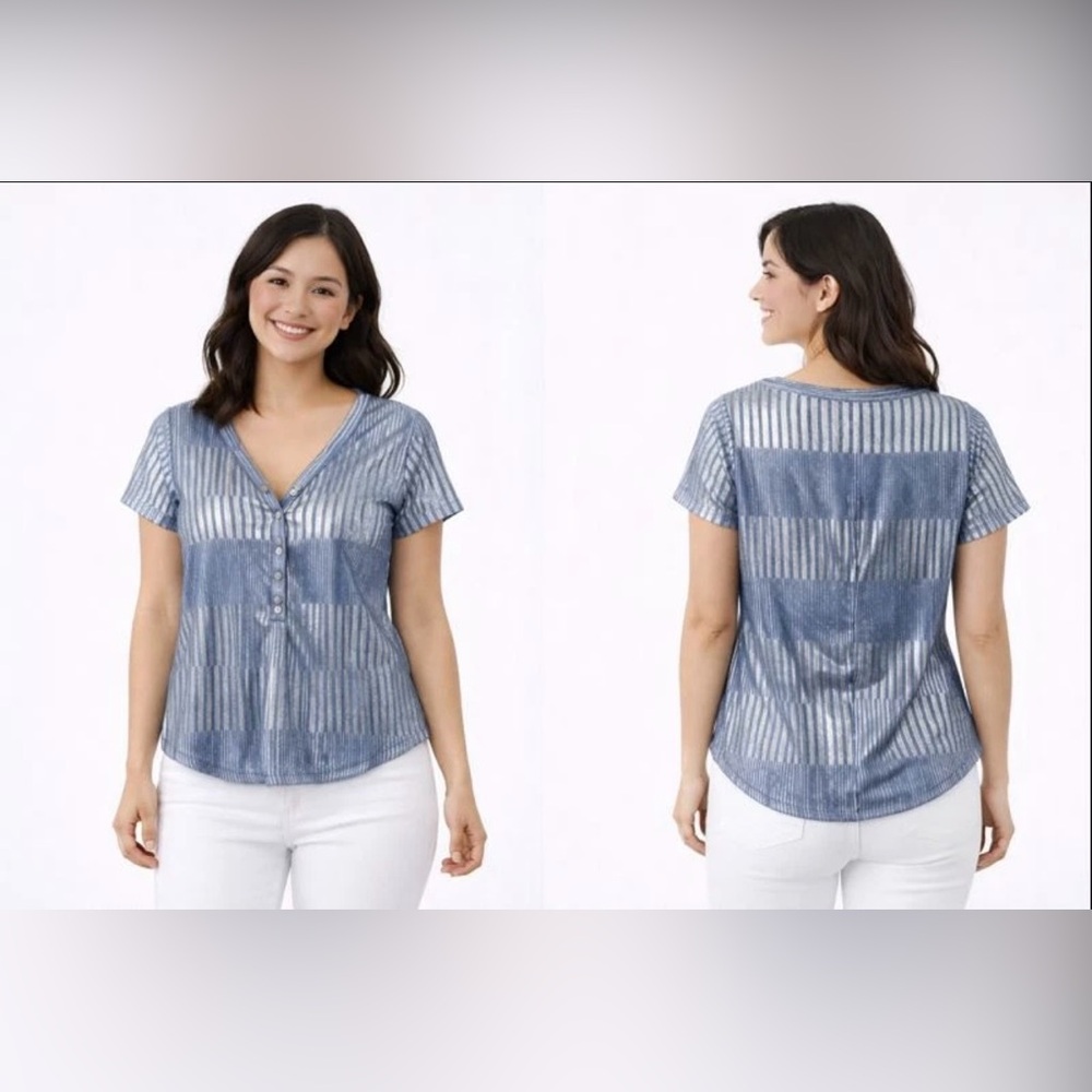 NWT Anthropologie Pilcro The Andie Scoop-Neck Ribbed Henley Shine Blue S Fits XS
